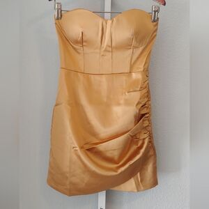 Naked Wardrobe The Statement Gold Bustier Strapless Fitted Mini Dress NW…